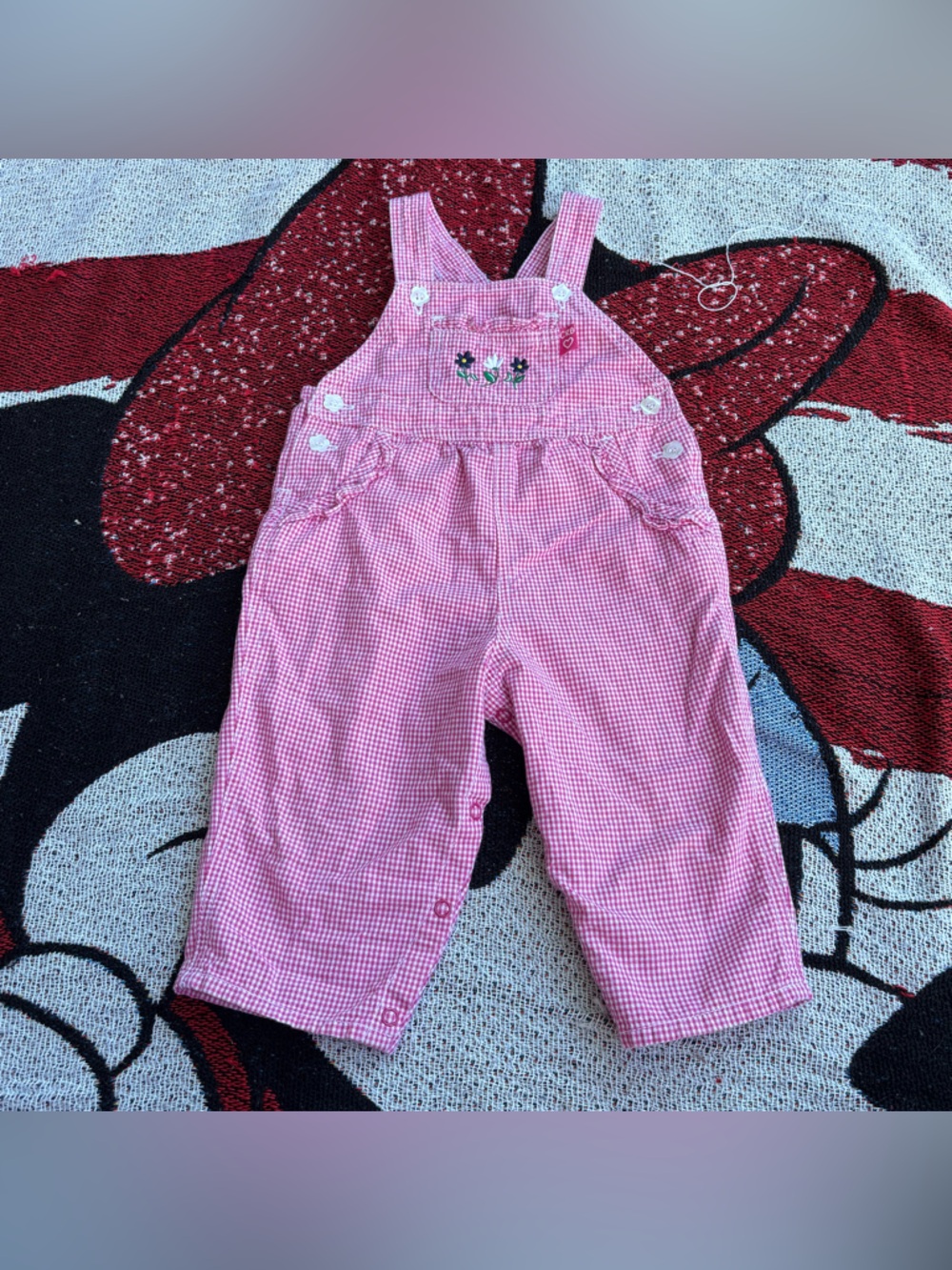 VTG Y2K CANYON RIVER BLUES PINK GINGHAM EMBROIDERED FLOWER OVERALLS SIZE 18M